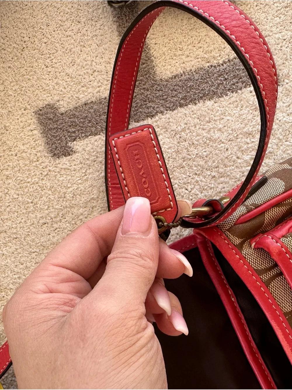 Coach Legacy Turnlock flap crossbody Signature Crossbody Bag in Brown and Red
